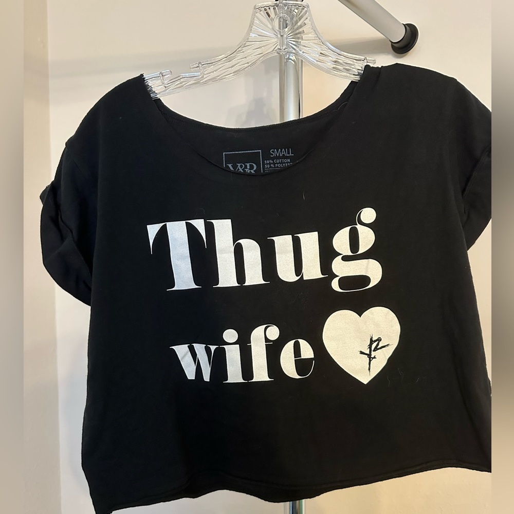 Young&Reckless Black/White THUG WIFE Off the Shoulder Crop Top T-Shirt - Small
